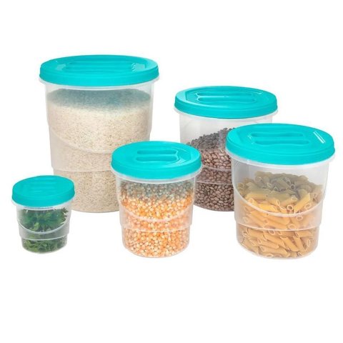 Conjunto de Mantimento 5 Pçs Porta Alimento Tampa com Rosca Kit 5 Potes de Mantimentos - Panami