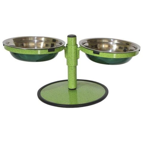 Comedouro Pequeno Duplo Inox Altura Regulável - Verde