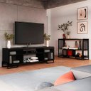 Ver imagem 1 de Conjunto Sala de Estar Industrial Rack e Aparador Preto P1027 P1021