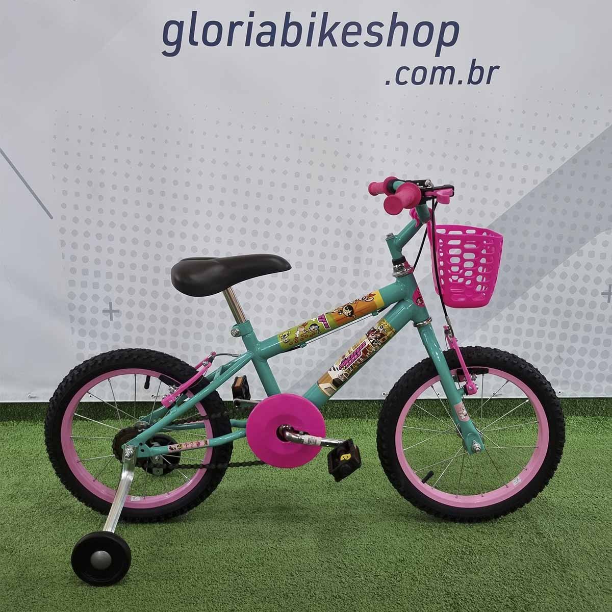 BICICLETA ARO 16 FEMININA SAMY STARGIRL VERDE / ROSA | MadeiraMadeira