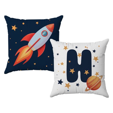 Kit 2 Capas Almofadas Astronauta Nome 45x45 Id Decor:letra H