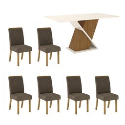 Kit Conjunto Mesa Solus 160 Cm 6 Cadeiras Sala de Jantar Cozinha Mdf Madeira Off White Bege Escuro - 2