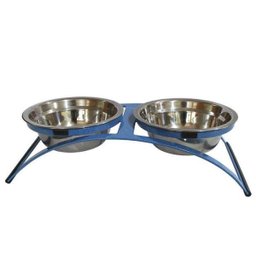 Comedouro Ferro Cachorro Coelho Mini Duplo Inox - Azul - 1