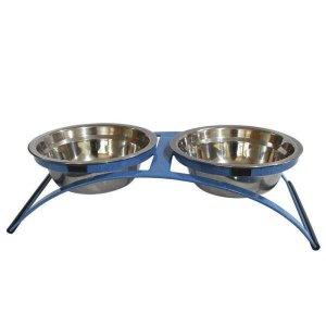 Comedouro Ferro Cachorro Coelho Mini Duplo Inox - Azul