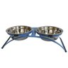 Comedouro Ferro Cachorro Coelho Mini Duplo Inox - Azul - 1
