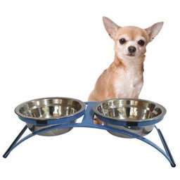 Comedouro Ferro Cachorro Coelho Mini Duplo Inox - Azul - 2