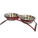 Ver imagem 1 de Comedouro Ferro Cachorro Coelho Mini Duplo Inox - Vermelho