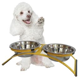 Comedouro Ferro Cachorro Coelho Mini Duplo Inox - Amarelo - 2