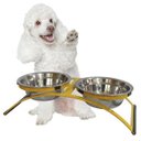 Ver imagem 2 de Comedouro Ferro Cachorro Coelho Mini Duplo Inox - Amarelo
