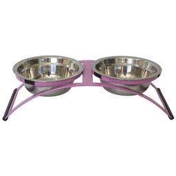 Comedouro Ferro Cachorro Coelho Mini Duplo Inox - Rosa - 1