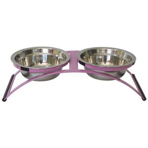 Comedouro Ferro Cachorro Coelho Mini Duplo Inox - Rosa