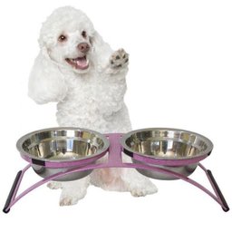 Comedouro Ferro Cachorro Coelho Mini Duplo Inox - Rosa - 2
