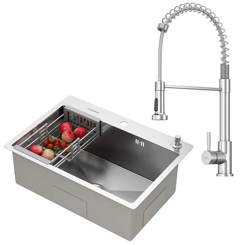 Kit Cuba Gourmet Quebec 62cm Aço Inox 304 e Torneira Gourmet Milão Monocomando Goldenx