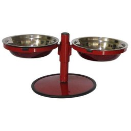 Comedouro Pequeno Duplo Inox Altura Regulável - Vermelho - 1