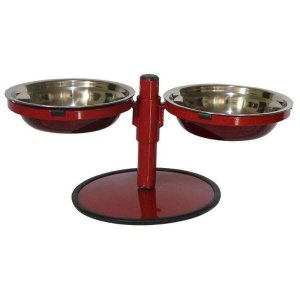 Comedouro Pequeno Duplo Inox Altura Regulável - Vermelho