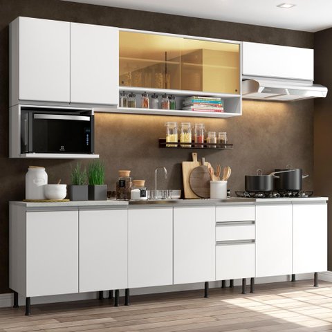 Armário de Cozinha Completa 280cm Branco Genova Madesa 04SR