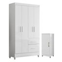 Ver imagem 1 de Guarda Roupa Solteiro Madri e Armário Multiuso Lírio Branco Brilho – Moval