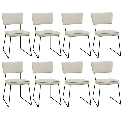 Kit 8 Cadeiras Decorativa Estofada Para Sala Jantar Base Aço Allana L02 Linho Champagne - Lyam