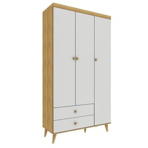 Guarda Roupa Infantil Retrô 3 Portas com Gavetas Lígia Off White com Bétula Carolina Baby