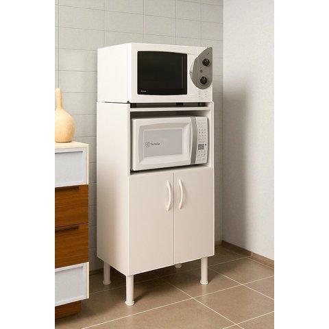 Mini Torre Multiuso Branca Mdf para Forno Elétrico e Micro-ondas