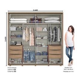 Guarda-Roupa 2 Portas Correr Henn Havaí D306-198 6 Gavetas Jequitibá Brilho SE - 4