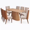 Ver imagem 2 de Conjunto Sala de Jantar Mesa Olivia 200cm Tampo MDF e Vidro Canto Arredondado 8 Cadeiras Anne
