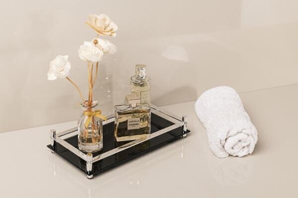 Aparador Preto Espelhado Decorativo De Vidro 45Cm Forma Inox - 3