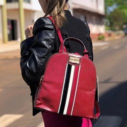 Mochila Poliuretano Chic Com Listras Chenson Bordô - 1