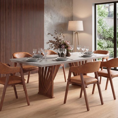 Mesa Jantar Base Madeira Maciça Retangular 180 cm 6 Lugares Tampo com Vidro Mesa Moderna Madeira