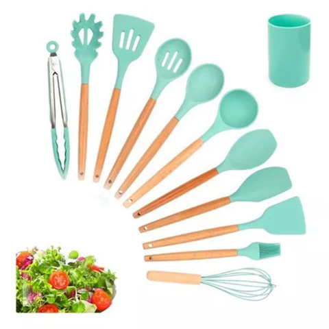 Kit 12 Utensílios Pequeno Cozinha Moderno Verde