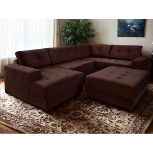 Sofa de Canto Toro e Puff Bom Descanso Veludinho Marrom