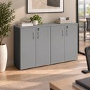Ver imagem 1 de Armário Médio para Escritório 1,60 m com 4 Portas, Chave e 3 Prateleiras F5 Office Cor:Cinza