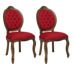 Kit 2 Cadeiras Clássica Medalhão Entalhada Estilo Antigo Vermelho Soberati Cadeira Medalhão Entalhad - 1