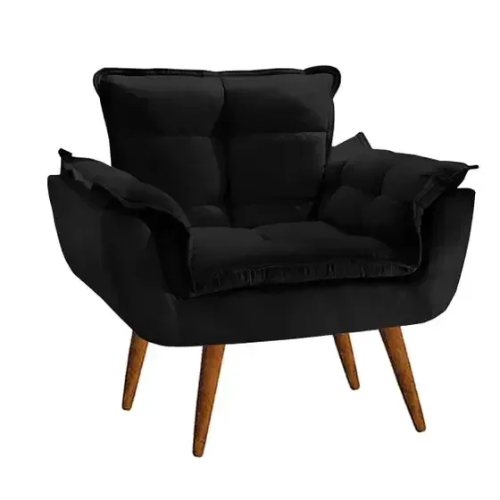 Ver imagem 1 de Poltrona Opala Luxo com Pés Estilo Retrô - Preto