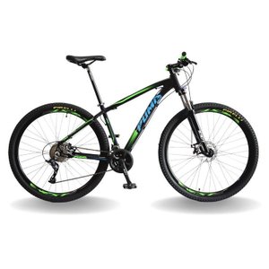BICICLETA 29 PUMABIKE LINCE 27V STEEZ, FREIO MEC, K7, SUSP TRAVA, PRETO VERDE E AZUL, 17