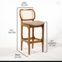 Ver imagem 4 de Kit 4 Banquetas Alta para Bancada Decor Encosto Rattan Madeira Imbuia Linho Marrom L87 Rmi