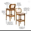 Ver imagem 3 de Kit 4 Banquetas Alta para Bancada Decor Encosto Rattan Madeira Imbuia Linho Marrom L87 Rmi