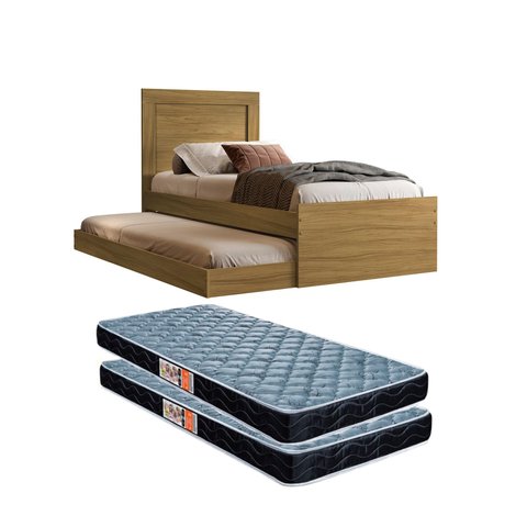 Bicama Solteiro Luara Nature de Mdf para Quarto com 2 Colchões 188x88 Incluso