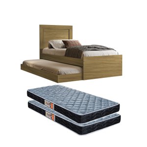 Bicama Solteiro Luara Nature de Mdf para Quarto com 2 Colchões 188x88 Incluso