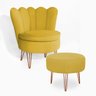 Poltrona Decorativa Dália com Puff Chloe Hairpin Legs Bronze Suede Amarelo - 1