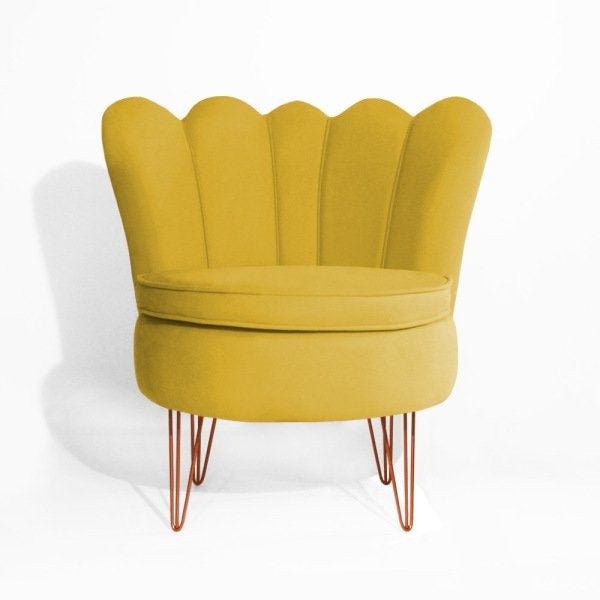 Kit 2 Poltronas Dália com 2 Puff Chloe Pés Hairpin Legs Bronze Suede Amarelo - 4