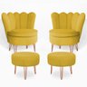 Kit 2 Poltronas Dália com 2 Puff Chloe Pés Hairpin Legs Bronze Suede Amarelo - 1