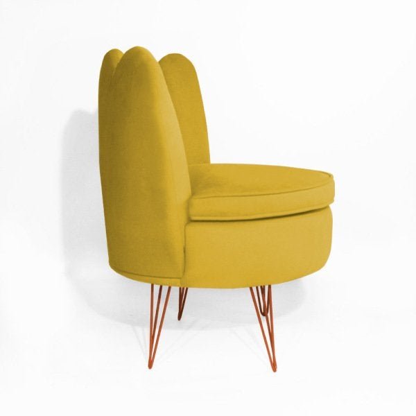 Kit 2 Poltronas Dália com 2 Puff Chloe Pés Hairpin Legs Bronze Suede Amarelo - 7