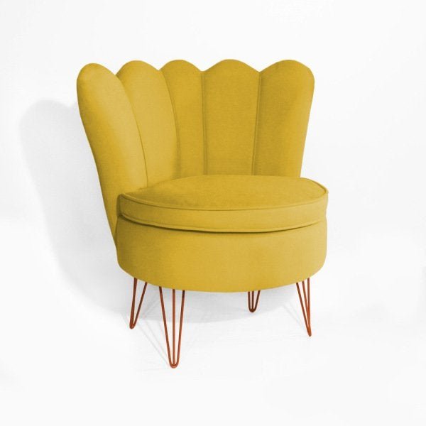 Kit 2 Poltronas Dália com 2 Puff Chloe Pés Hairpin Legs Bronze Suede Amarelo - 3