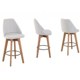 Kit 2 Banquetas Gourmet Giratória Maya-Tecido Linho bege claro - 2