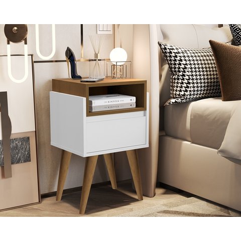 Mesa de Cabeceira Pés Palito Evora Branco / Nature - Comprar Moveis em Casa