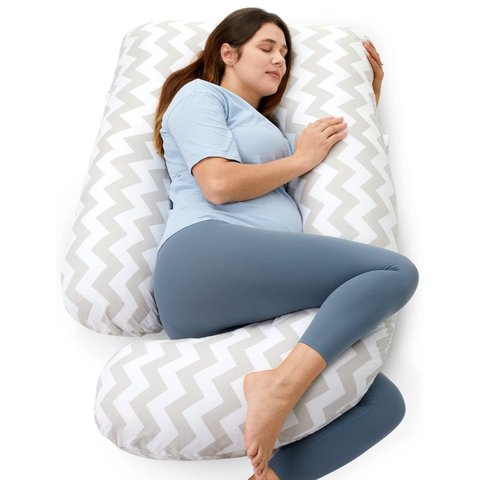 Momcozy Travesseiro Gestante 57" Forma U Capa Removível Algodão Geométrico