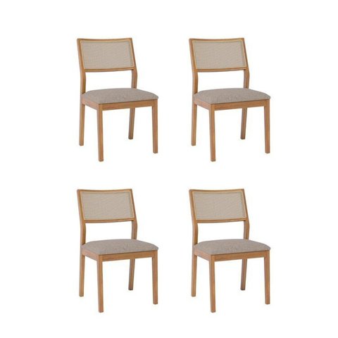 Kit 4 Cadeiras para Sala de Jantar Estofadas Oiti Bege/Madeira
