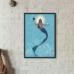 Quadro Decorativo Iemanjá Sereia 24x18cm - com Vidro:madeira Branca - 1
