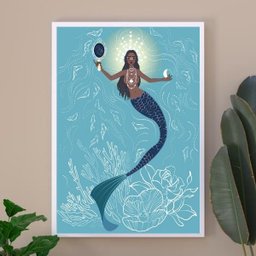 Quadro Decorativo Iemanjá Sereia 24x18cm - com Vidro:madeira Branca - 2